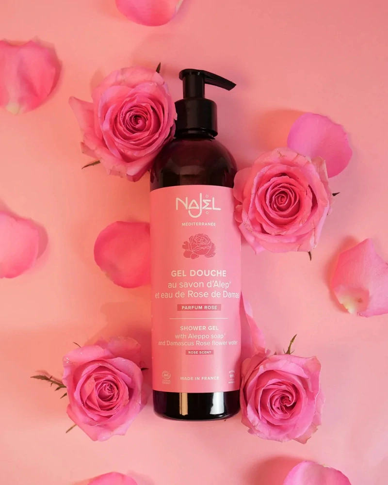 NAJEL Sprchový gel z mýdla Aleppo s vůní damašské růže 500 ml
